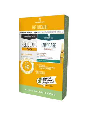 HELIOCARE PACK 360 SPF 50+ GEL OIL FREE 50 ML+ ENDOCARE RADIANCE 4 AMPOLLAS OIL FREE